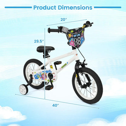 Kids Bike with Training Wheels 12 to 18 White