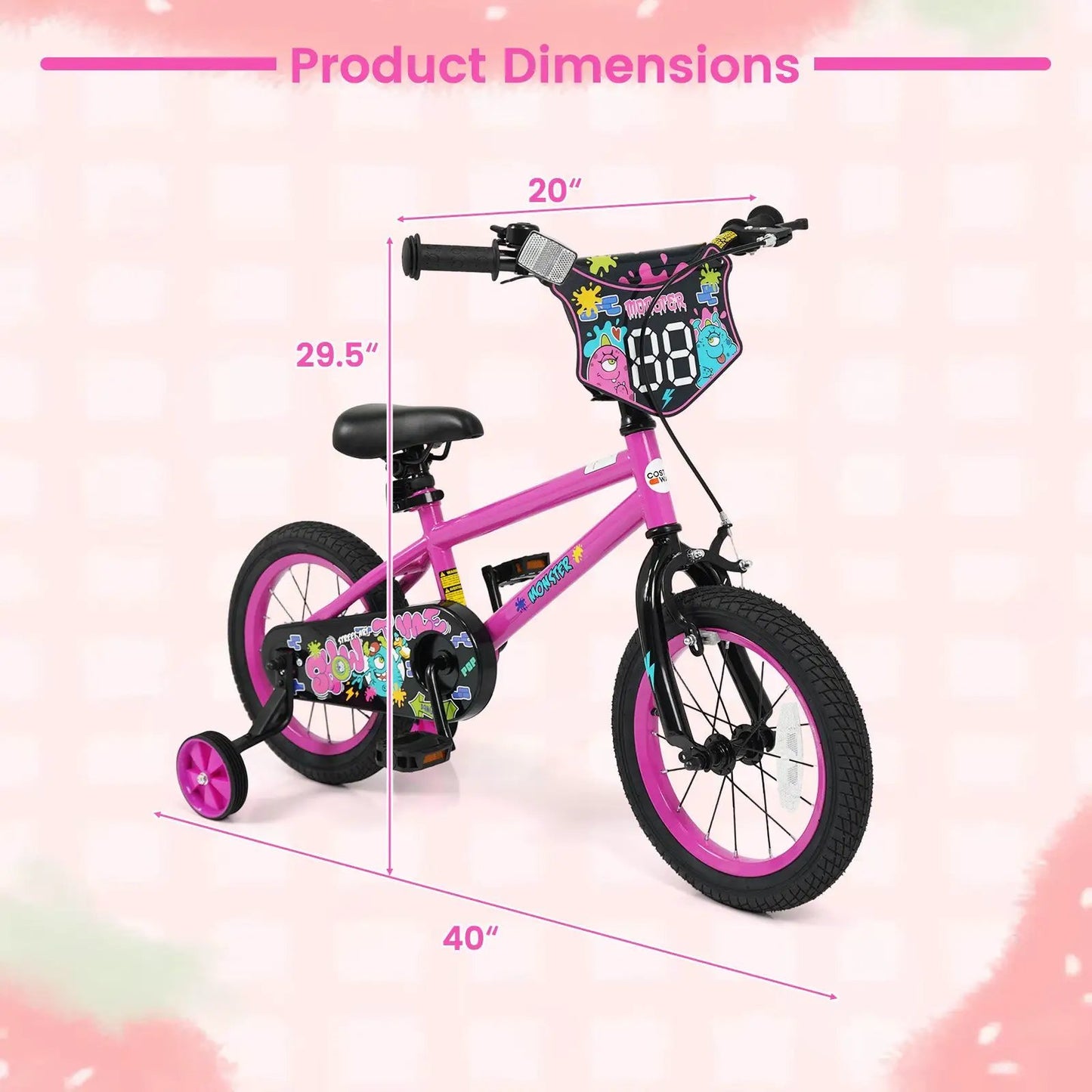 Kids Bike with Training Wheels 12 to 18 Inch Pink