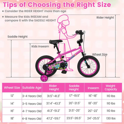 Kids Bike with Training Wheels 12 to 18 Inch Pink