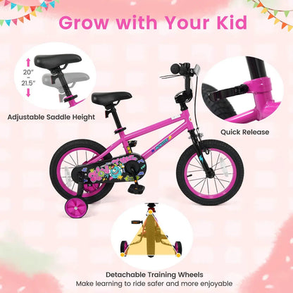 Kids Bike with Training Wheels 12 to 18 Inch Pink