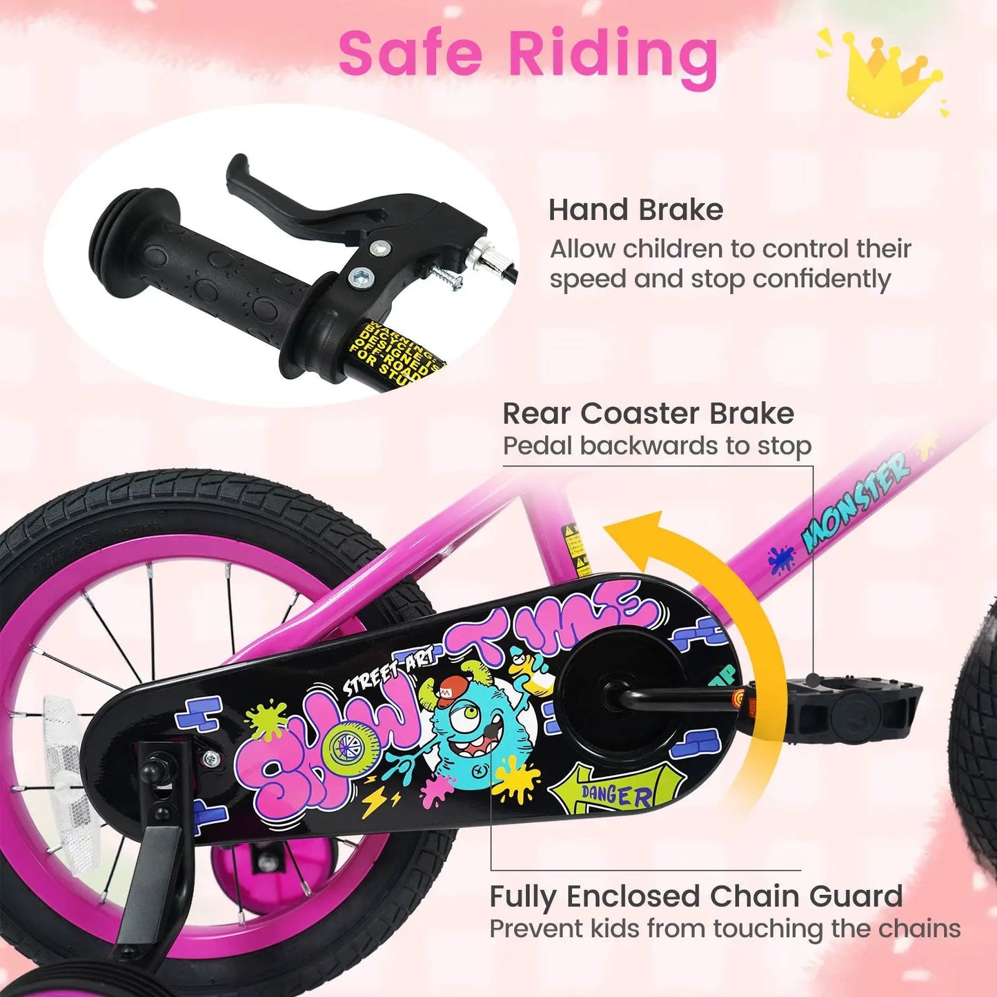 Kids Bike with Training Wheels 12 to 18 Inch Pink
