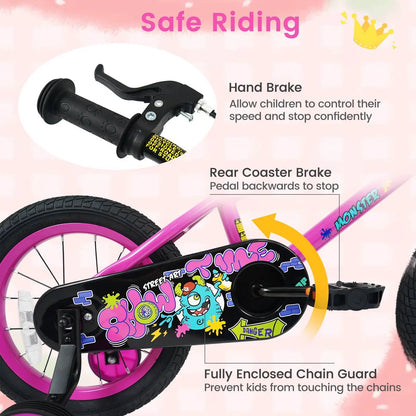 Kids Bike with Training Wheels 12 to 18 Inch Pink