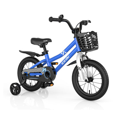 14 Inch Kids Bike Adjustable with 2 Training Wheels for 3-5 Years Old-White