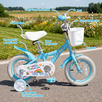 Girls Bike 12-18 Inches Training Wheels Basket
