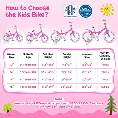 Girls Bike 12 to 18 Inch with Training Wheels