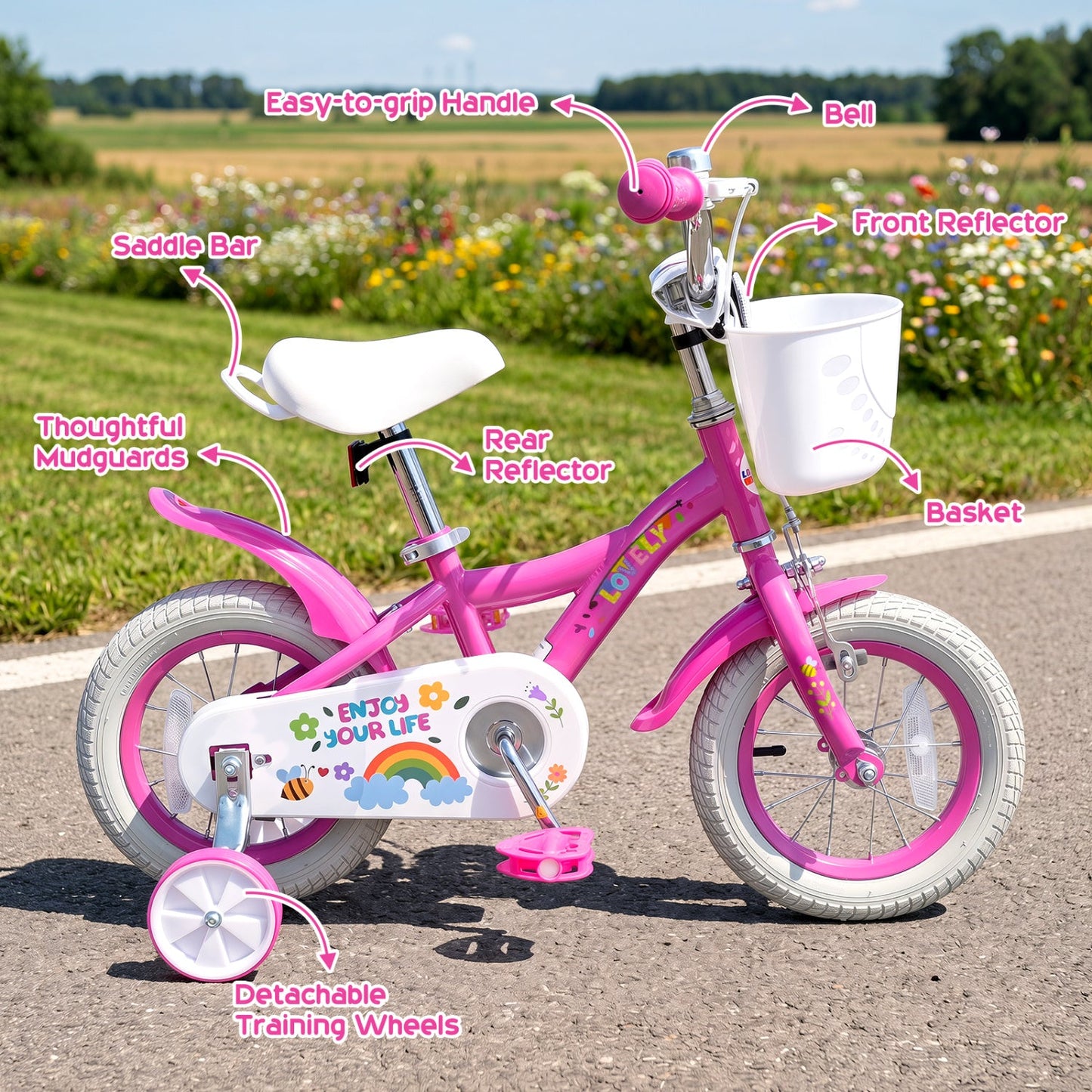 Girls Bike 12 to 18 Inch with Training Wheels