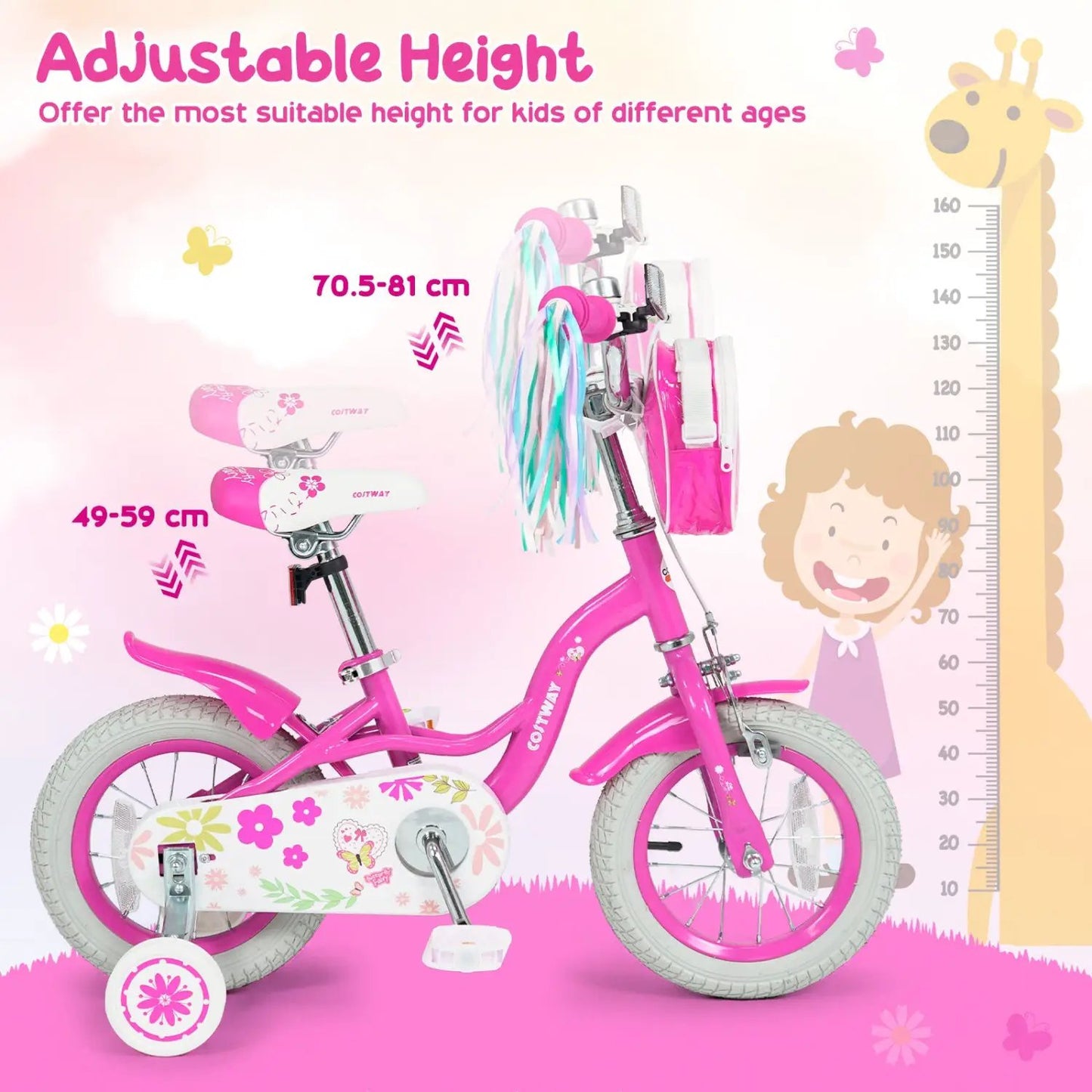 Girls Bike 12-18 Inch with Front Bag for Girls