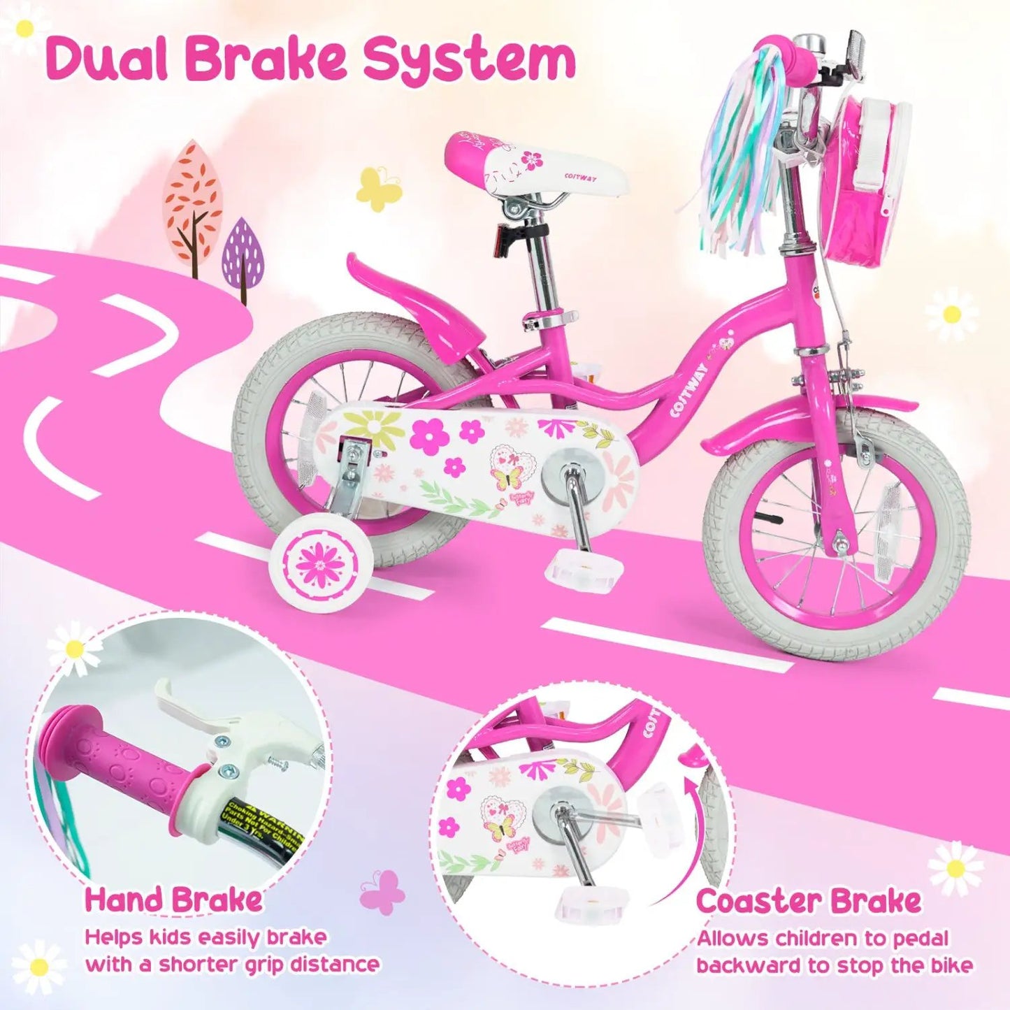 Girls Bike 12-18 Inch with Front Bag for Girls