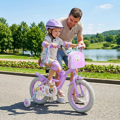 Girls Bike 18 Inch Training Wheels and Front Bag