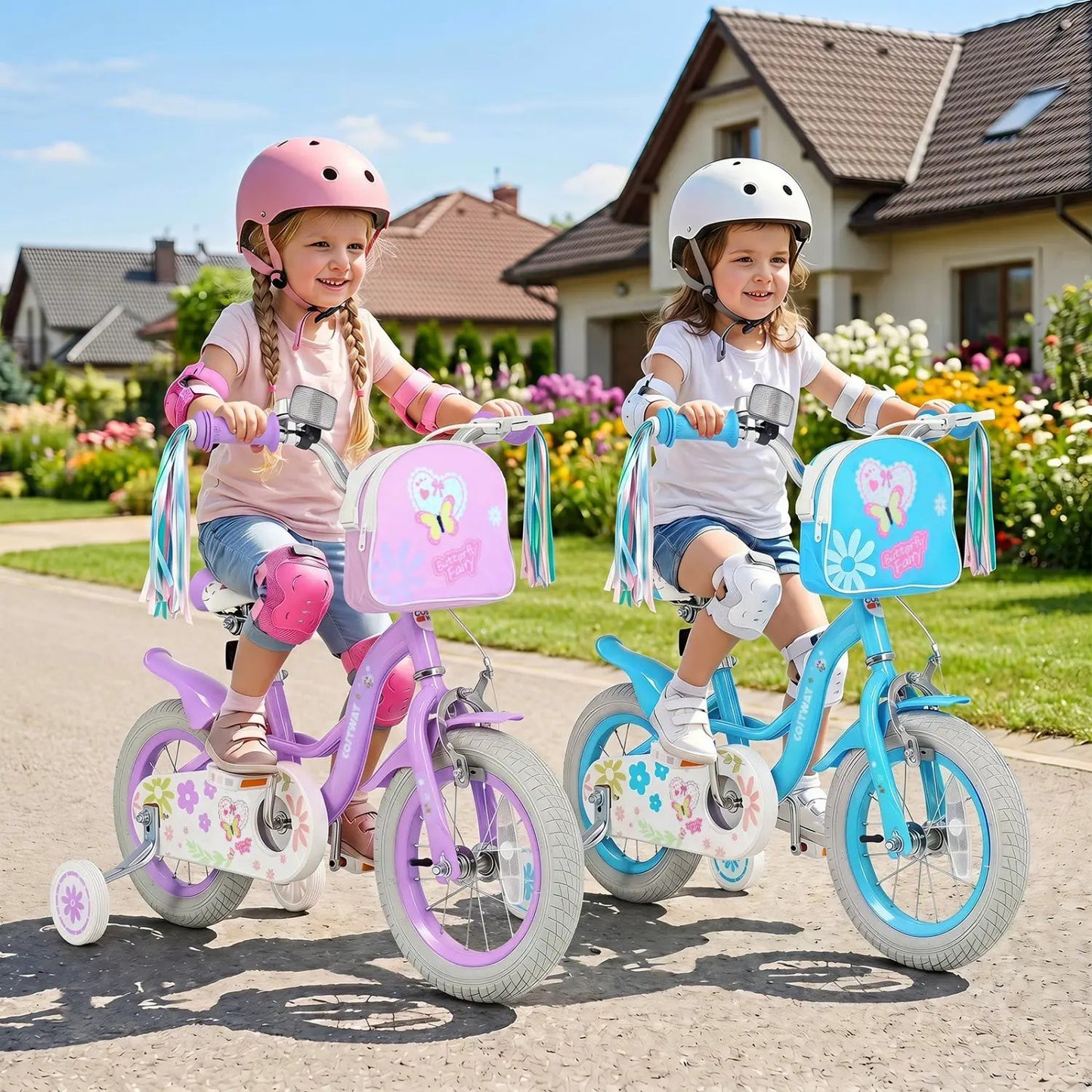 Girls Bike 18 Inch Training Wheels and Front Bag