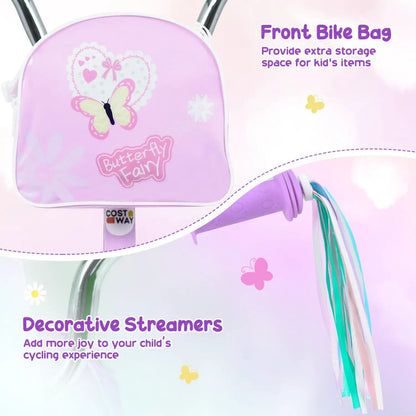 Girls Bike 18 Inch Training Wheels and Front Bag