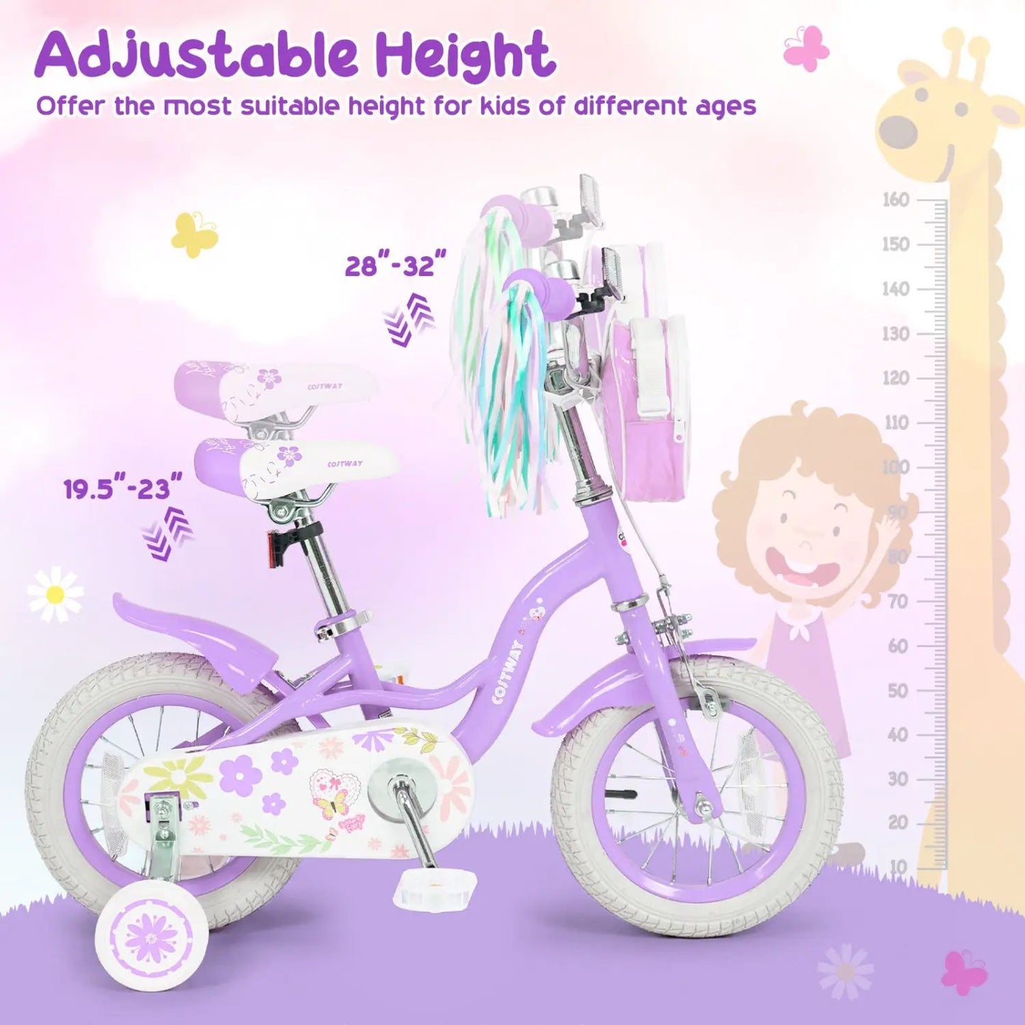 Girls Bike 18 Inch Training Wheels and Front Bag