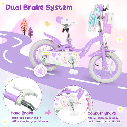 Girls Bike 18 Inch Training Wheels and Front Bag