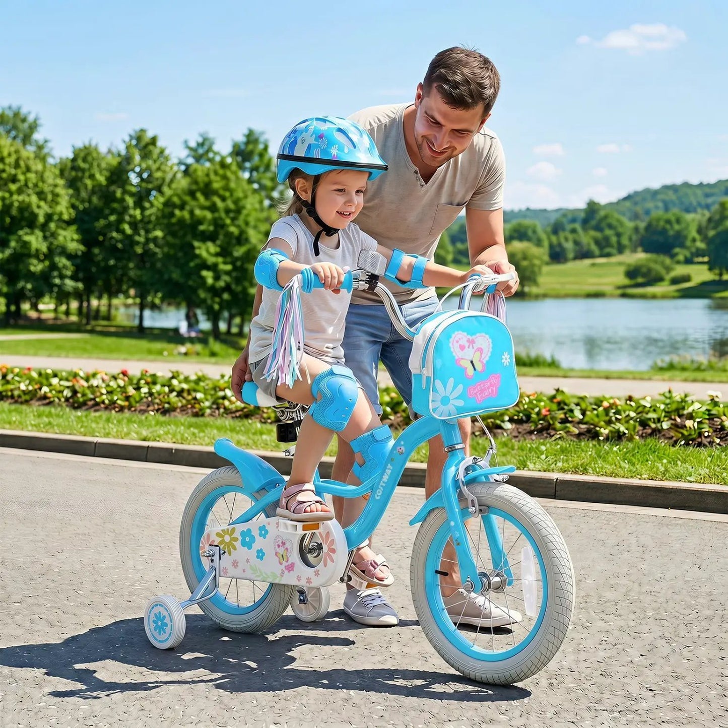 Girls Bike 12-18 With Training Wheels Front Bag