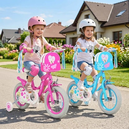 Girls Bike 12-18 With Training Wheels Front Bag