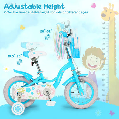 Girls Bike 12-18 With Training Wheels Front Bag