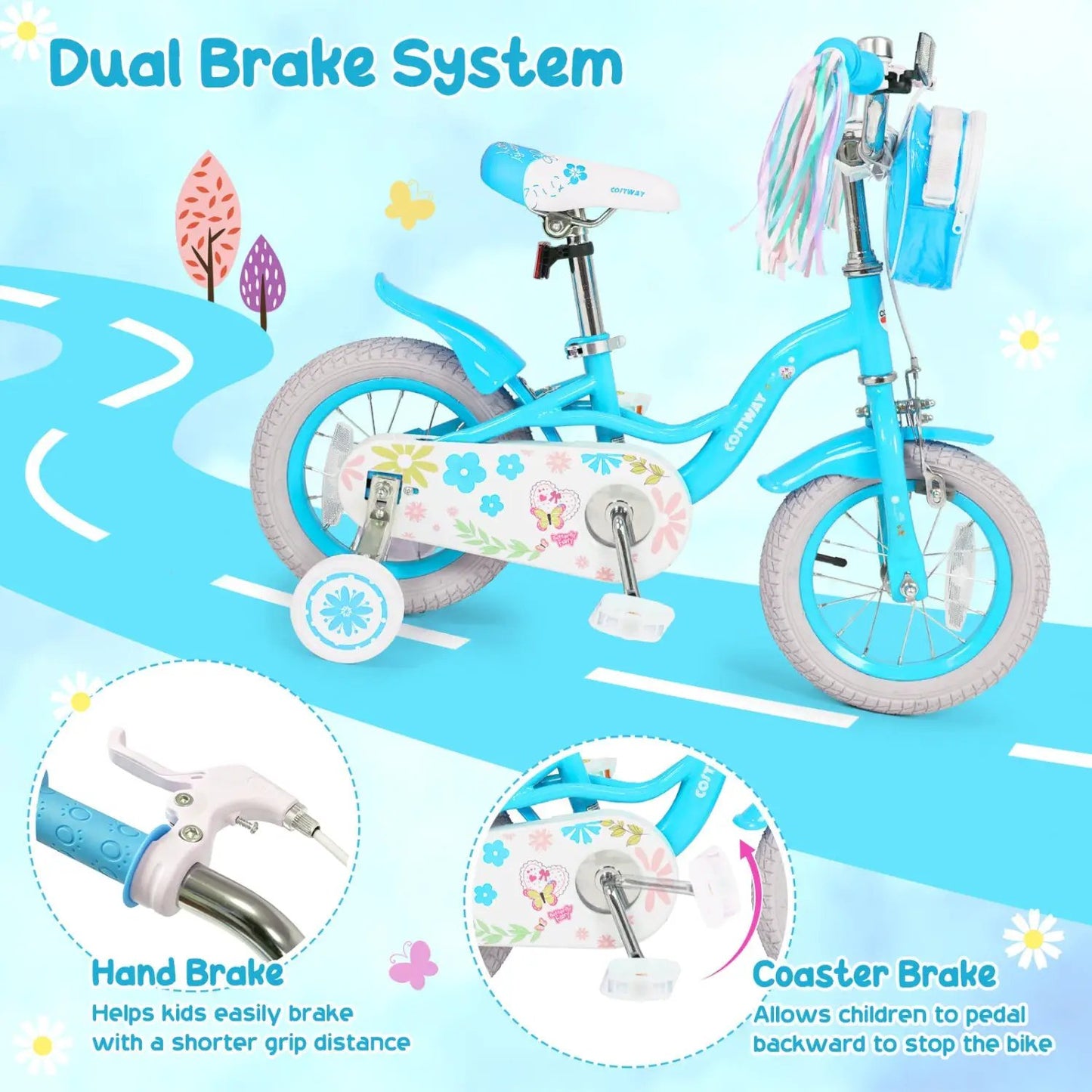 Girls Bike 12-18 With Training Wheels Front Bag