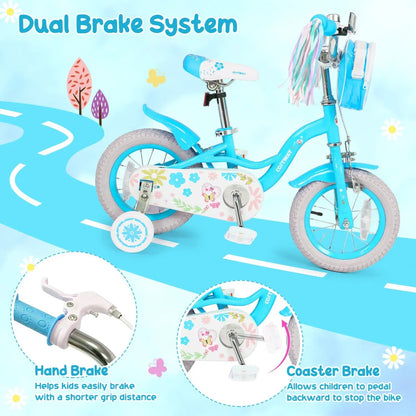 Girls Bike 12-18 With Training Wheels Front Bag