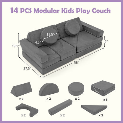 14 PCS Modular Kids Play Couch for Playroom and Bedroom
