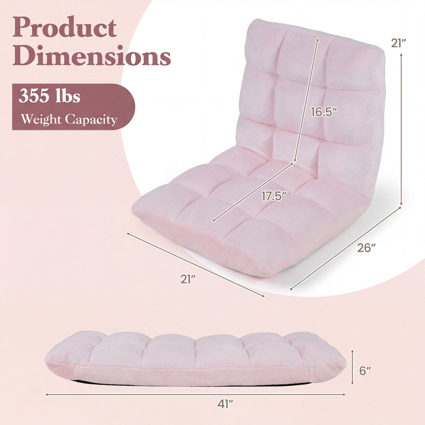 Adjustable 14-position Cushioned Floor Chair-Coffee
