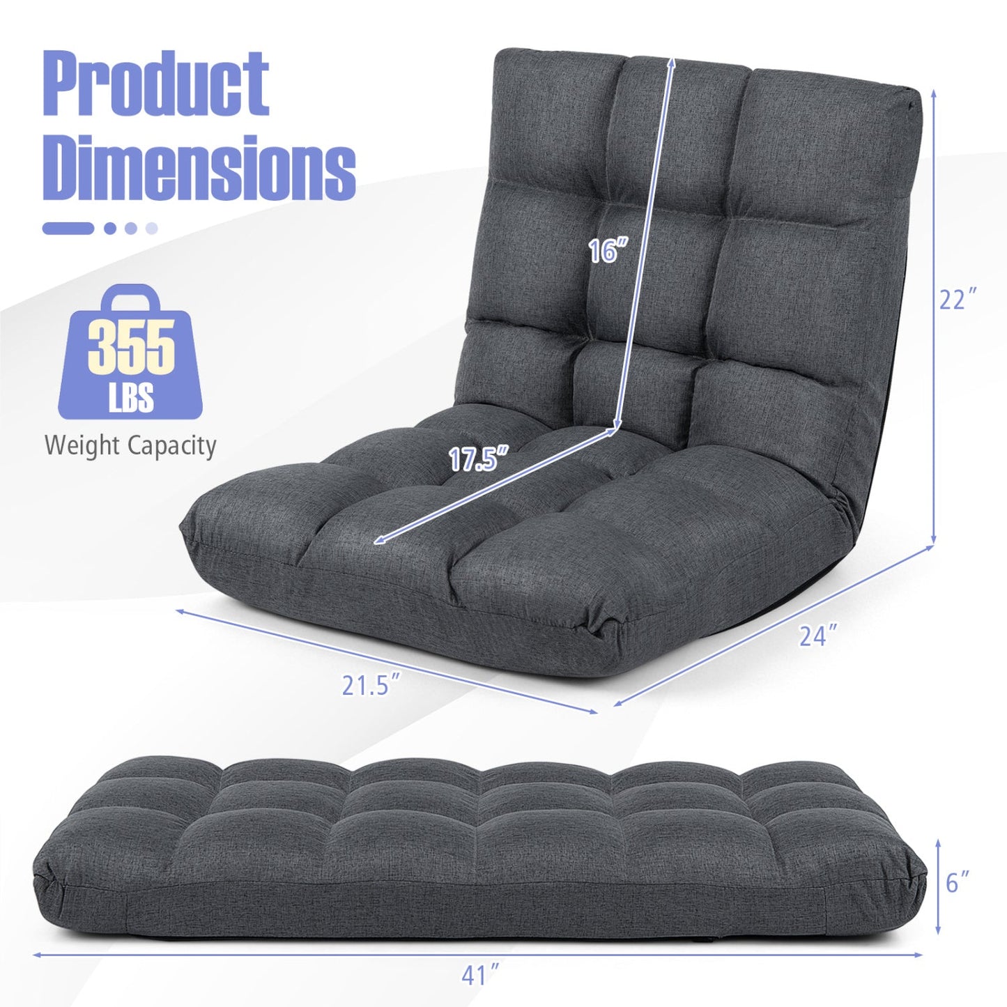 14-Position Adjustable Floor Chair with Back Support Gray DirectDeals 355 lb capacity on Tampa Home & Garden Store