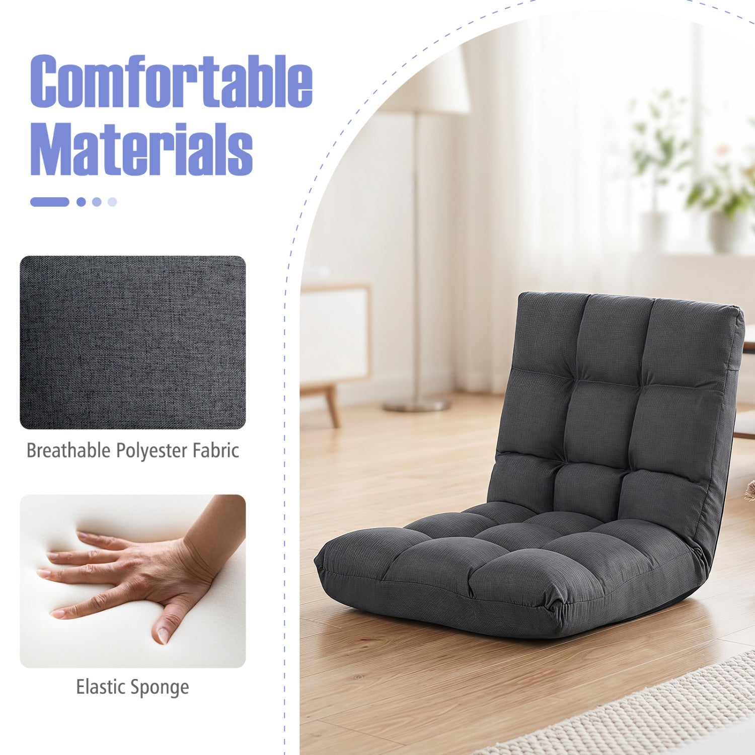 DirectDeals 14-Position Floor Chair with Back Support in gray fabric, breathable polyester on Tampa Home & Garden Store