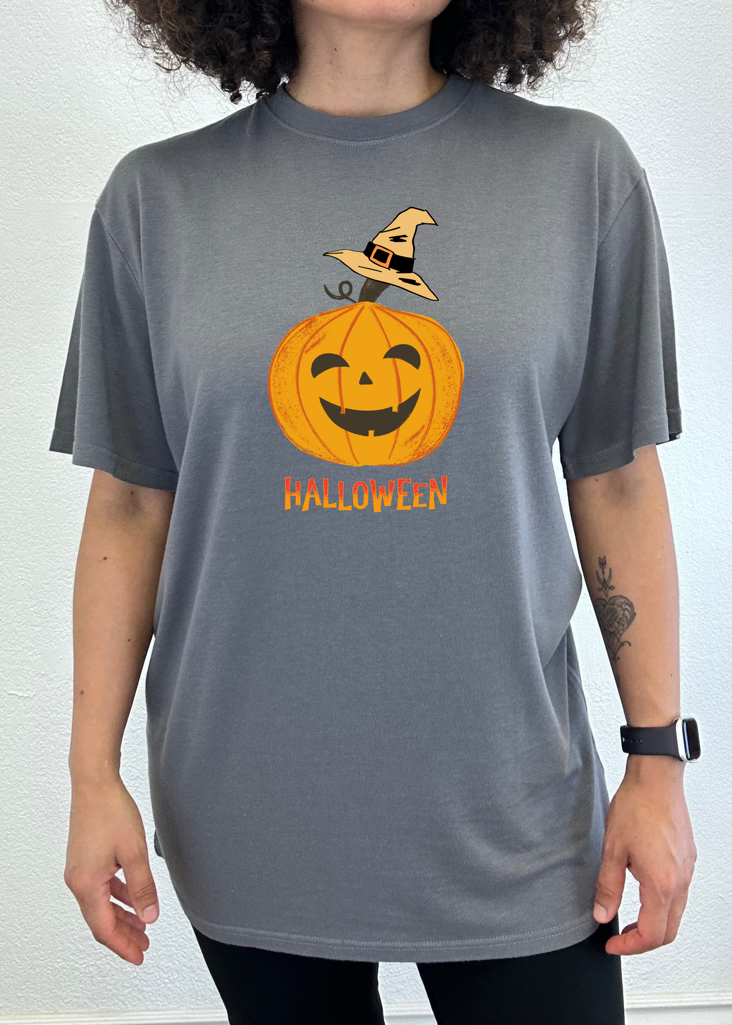 Halloween pumpkin unisex bamboo viscose/organic cotton short sleeve graphic tee with witch hat on Tampa Home & Garden Store