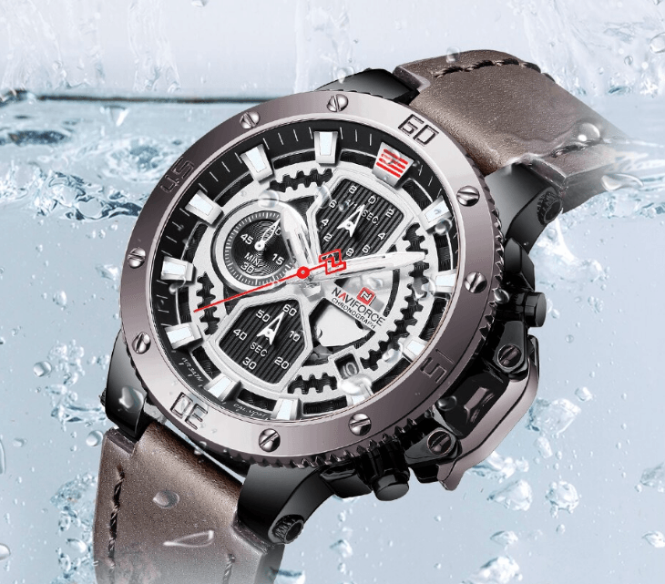 Stevvex ST1N600MK waterproof watch with skeleton dial and fluorescent hands leather strap on Tampa Home & Garden Store