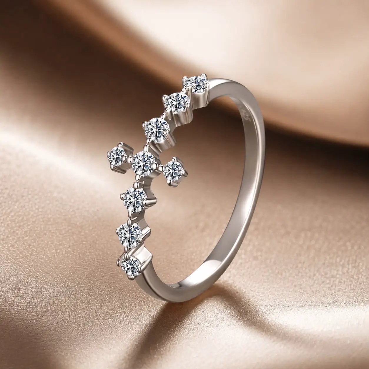 Sterling silver moissanite ring with a curved row of 0.15–0.20ct stones for women size 6 on Tampa Home & Garden Store