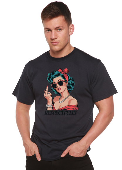 Respectfully Middle Finger bamboo/cotton graphic tee in black with pinup art by Spun Bamboo on Tampa Home & Garden Store