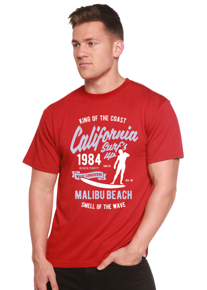 Red Spun Bamboo men's short sleeve graphic T-shirt with California 1984 surf print on Tampa Home & Garden Store