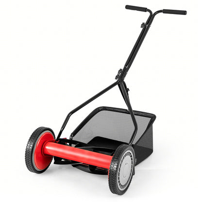 14 Inch Push Lawn Mower with 5 Steel Blades and Grass Catcher Bag