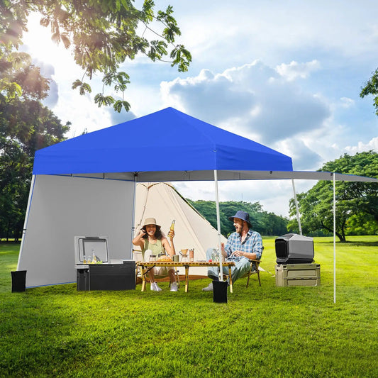 Pop-Up Canopy 14 x 9.2 ft with blue top and sidewalls for outdoor gatherings on Tampa Home & Garden Store