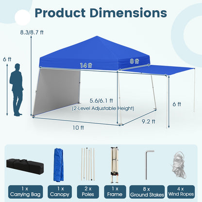 GemGear 14 x 9.2 ft pop up canopy with 2 sidewalls blue canopy over metal frame with stakes on Tampa Home & Garden Store