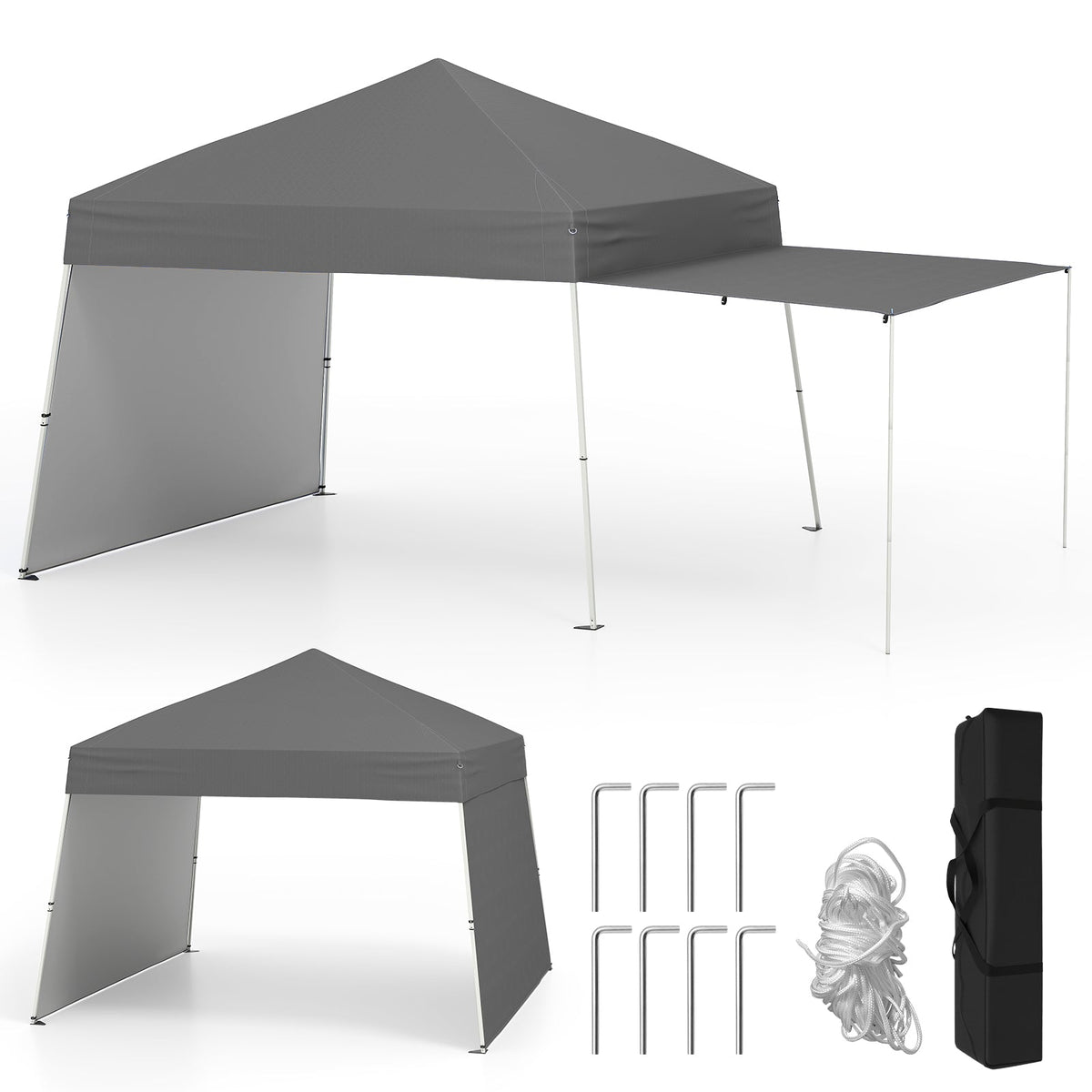 GemGear 14 x 9.2 ft pop-up canopy tent with 2 convertible sidewalls in gray, aluminum frame on Tampa Home & Garden Store