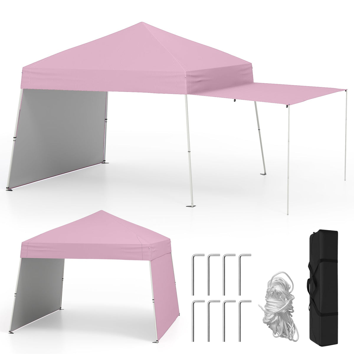 14x9.2 ft pink GemGear pop-up canopy tent with 2 convertible sidewalls and stakes on Tampa Home & Garden Store