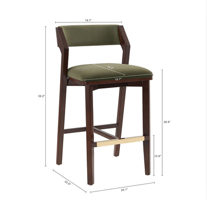 Bar Height Barstool with Backrest olive green upholstery and dark wood frame by HouseOfZazla on Tampa Home & Garden Store