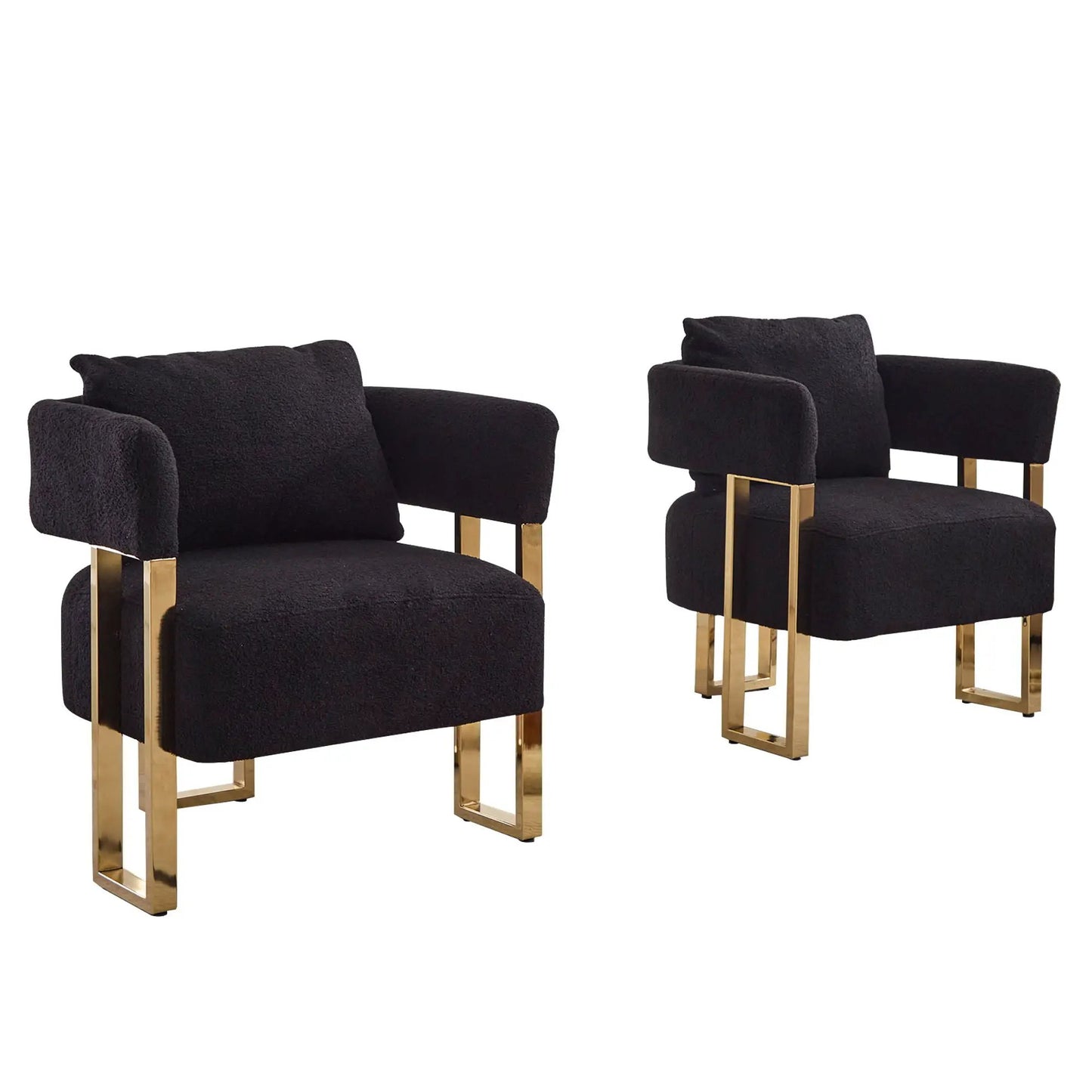 Pair of black teddy fleece chairs with gold metal legs by Unique Piece Furniture on Tampa Home & Garden Store