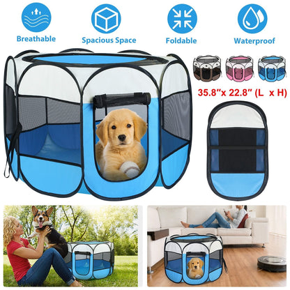 GemGear portable foldable pet tent exercise pen with blue white walls and zip door on Tampa Home & Garden Store