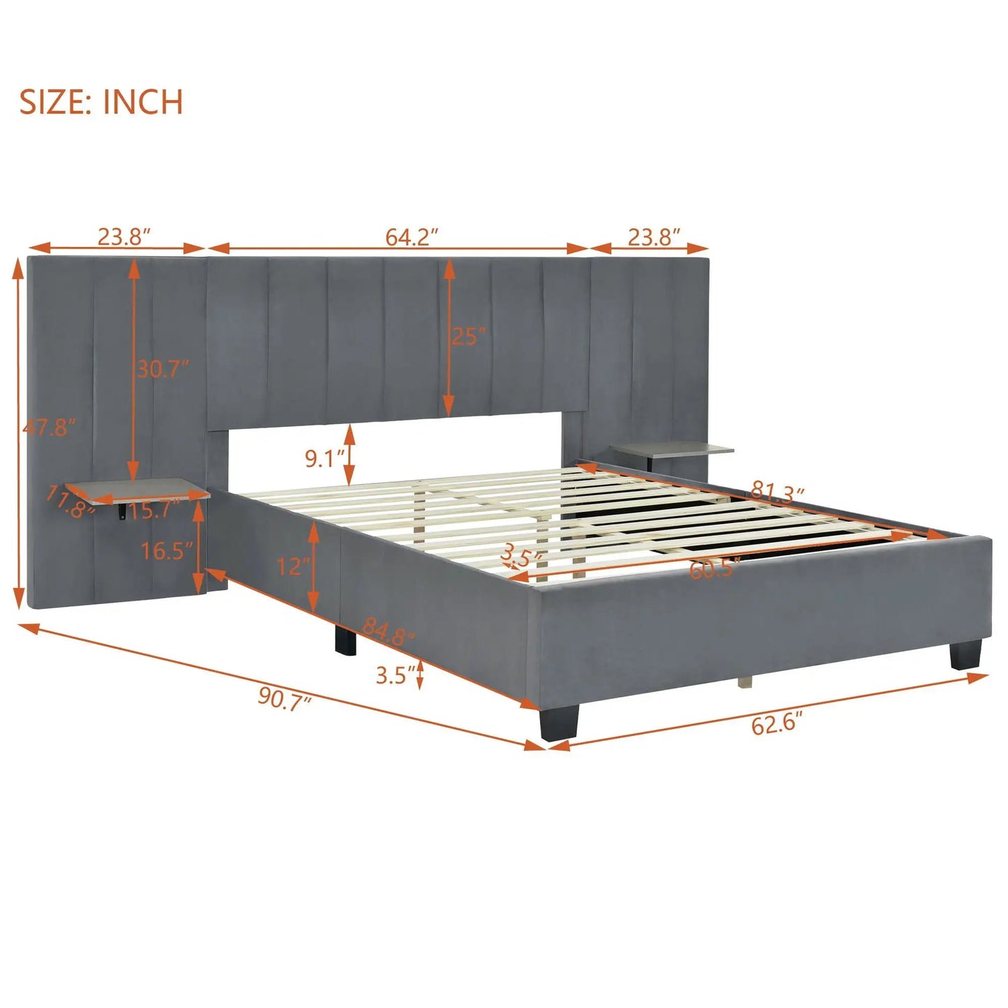 Upholstered Platform Bed with Big Headboard in gray fabric by Unique Piece Furniture on Tampa Home & Garden Store