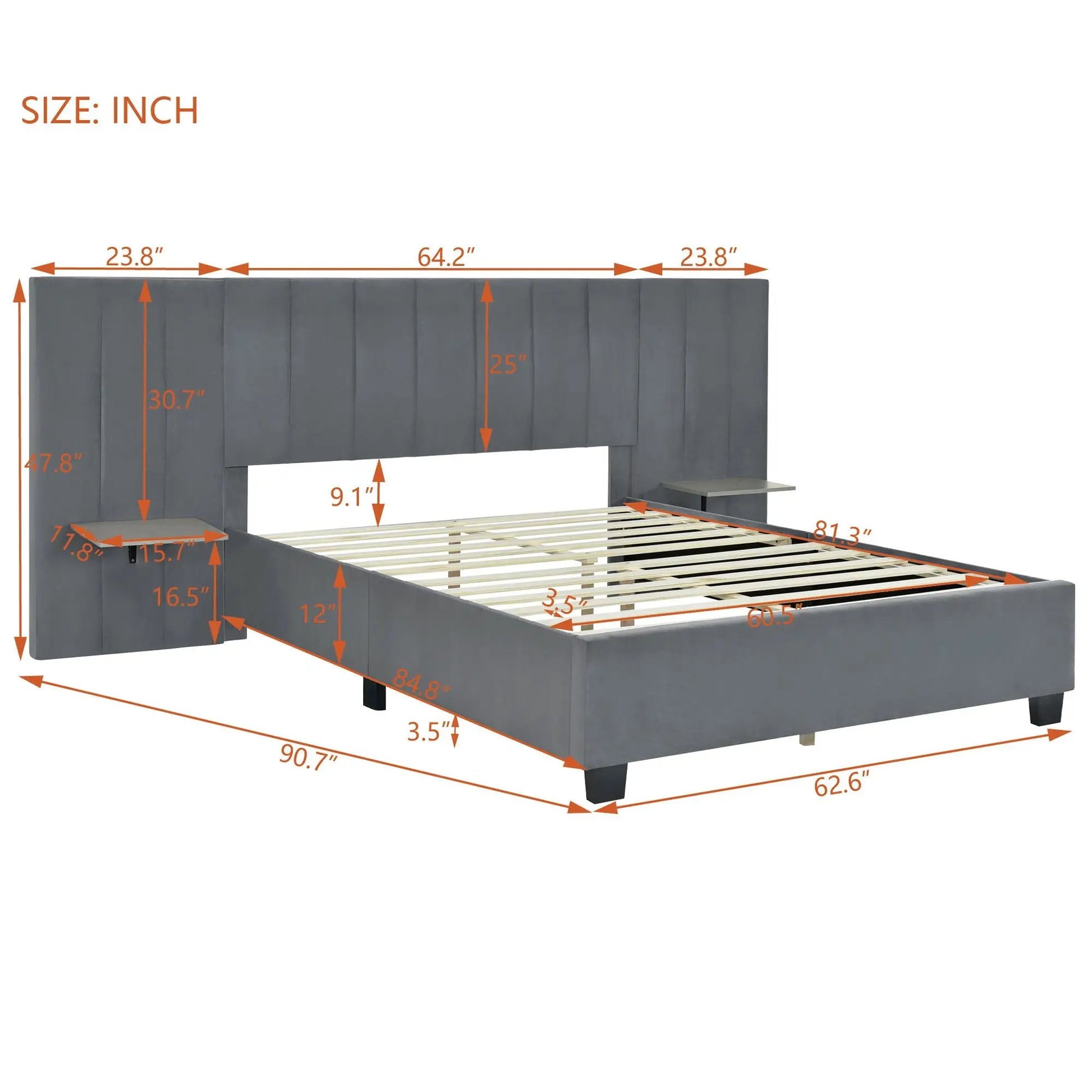 Upholstered Platform Bed with Big Headboard in gray fabric by Unique Piece Furniture on Tampa Home & Garden Store