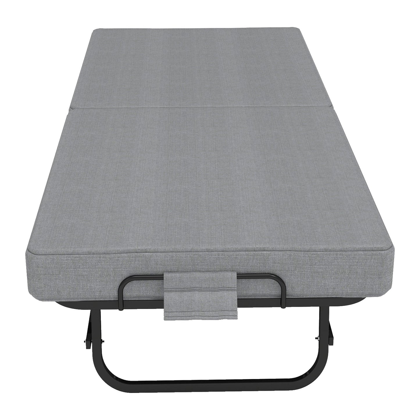 75-inch folding bed with memory foam mattress in grey fabric on metal frame on Tampa Home & Garden Store
