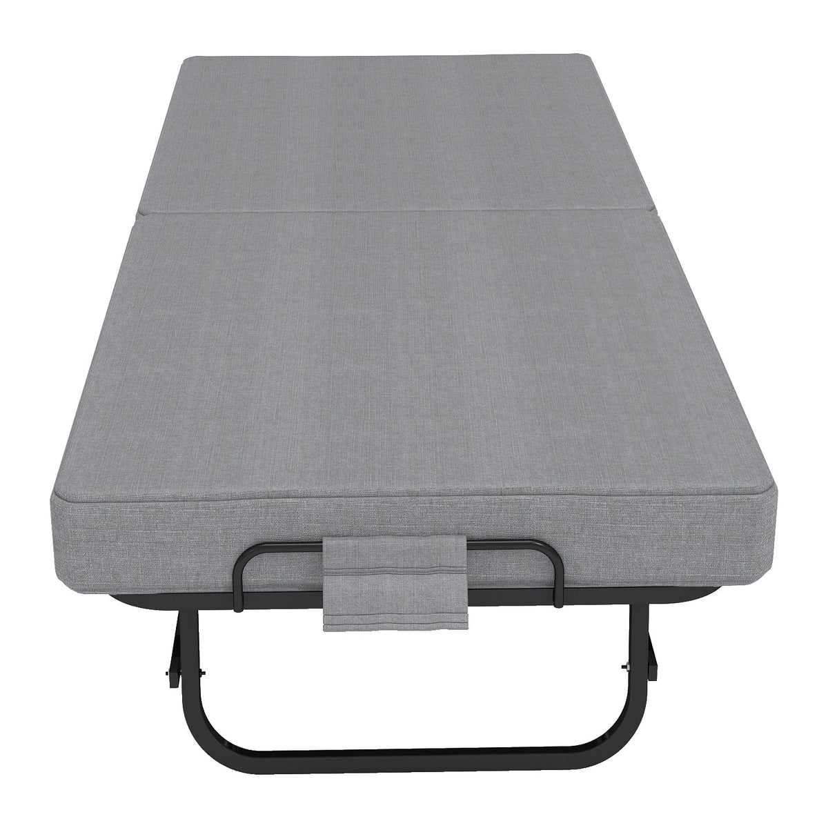 75-inch folding bed with memory foam mattress in grey fabric on metal frame on Tampa Home & Garden Store