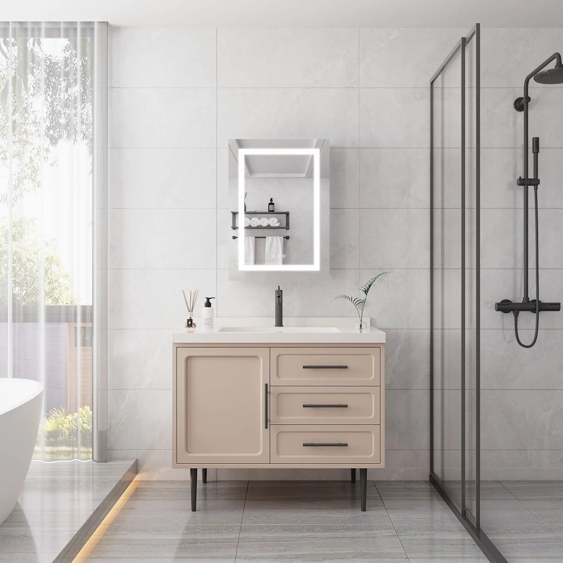 LED bathroom medicine cabinet with mirror, wall-mounted, white frame, 20x28, anti-fog on Tampa Home & Garden Store