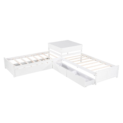 L Shaped Platform Bed with Trundle and Desk, white finish, HouseOfZazla drawers on Tampa Home & Garden Store