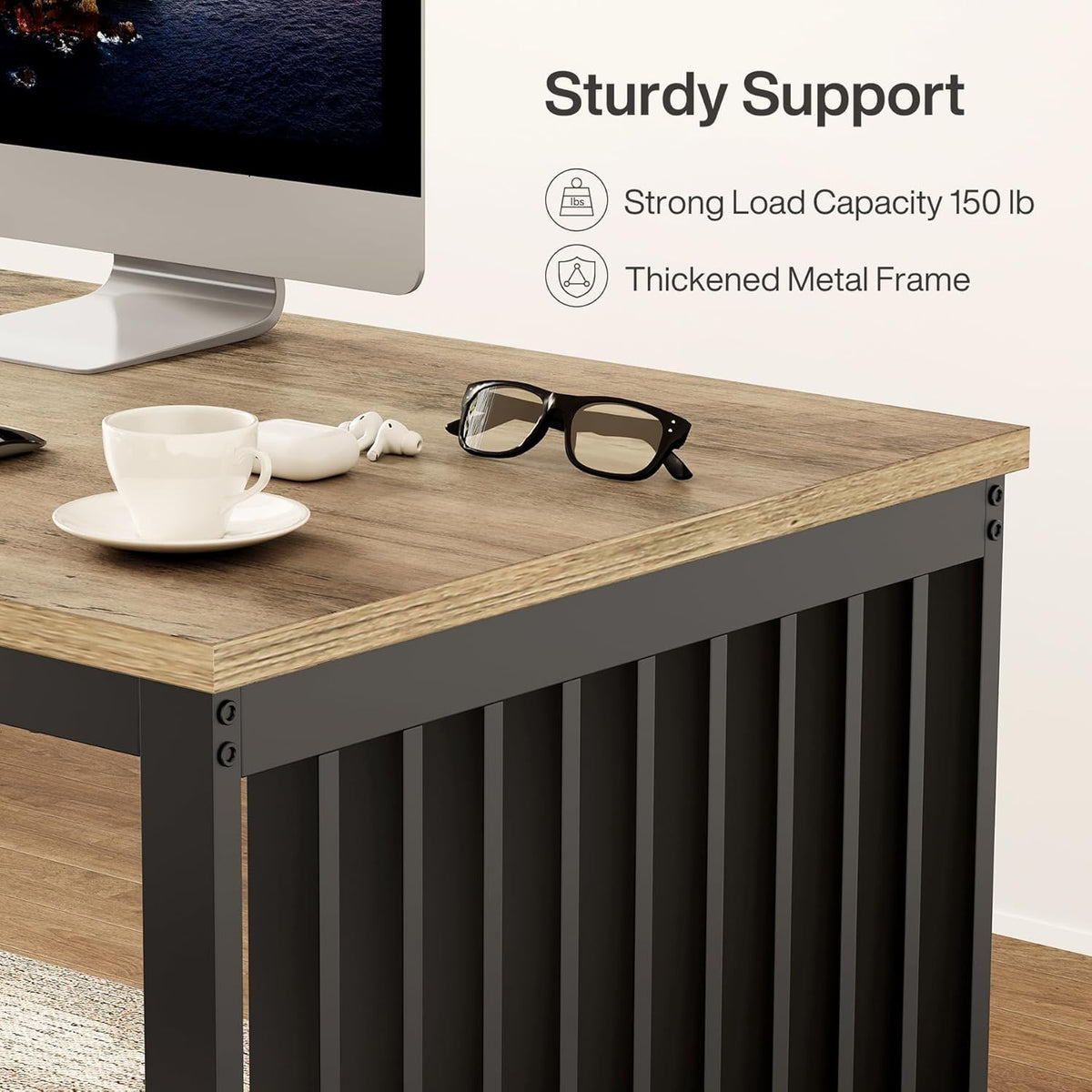 Double Computer Desk for 2 with extra long workstation, dark gray frame and oak top on Tampa Home & Garden Store