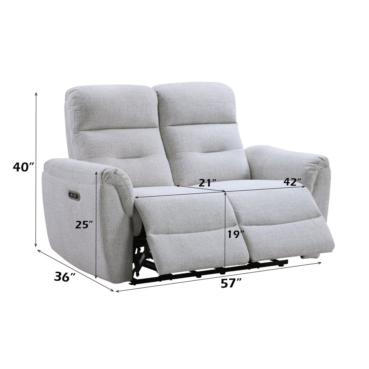 Power Motion Loveseat with USB Port in gray chenille; dual reclining seats on Tampa Home & Garden Store
