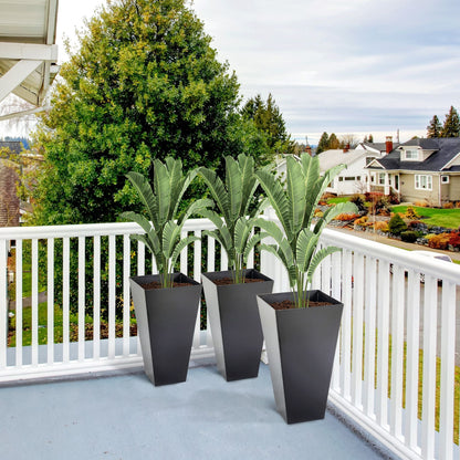 Outsunny outdoor planters set of 3 tapered dark faux-wood plastic pots with drainage holes on Tampa Home & Garden Store