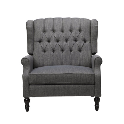 Oversized tufted wingback fabric recliner by HouseOfZazla gray upholstery with dark wood legs on Tampa Home & Garden Store