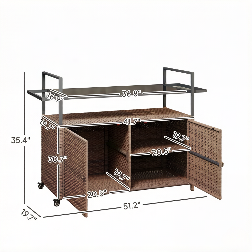 Portable Rattan Cart for Patio and Garden Use